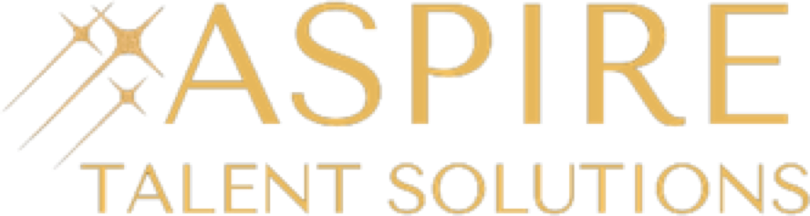 Aspire Talent Solutions logo with gold text and three shooting star graphics on black background